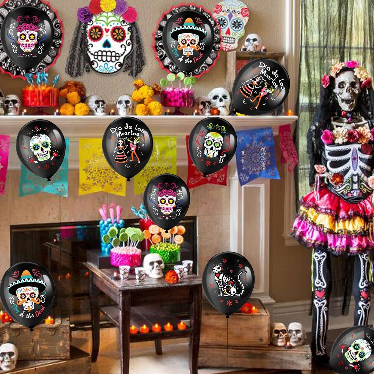 48 Pieces Day of the Dead Sugar Skull Party Balloons(Black)7.5 x 5.9 x 1.6 inches